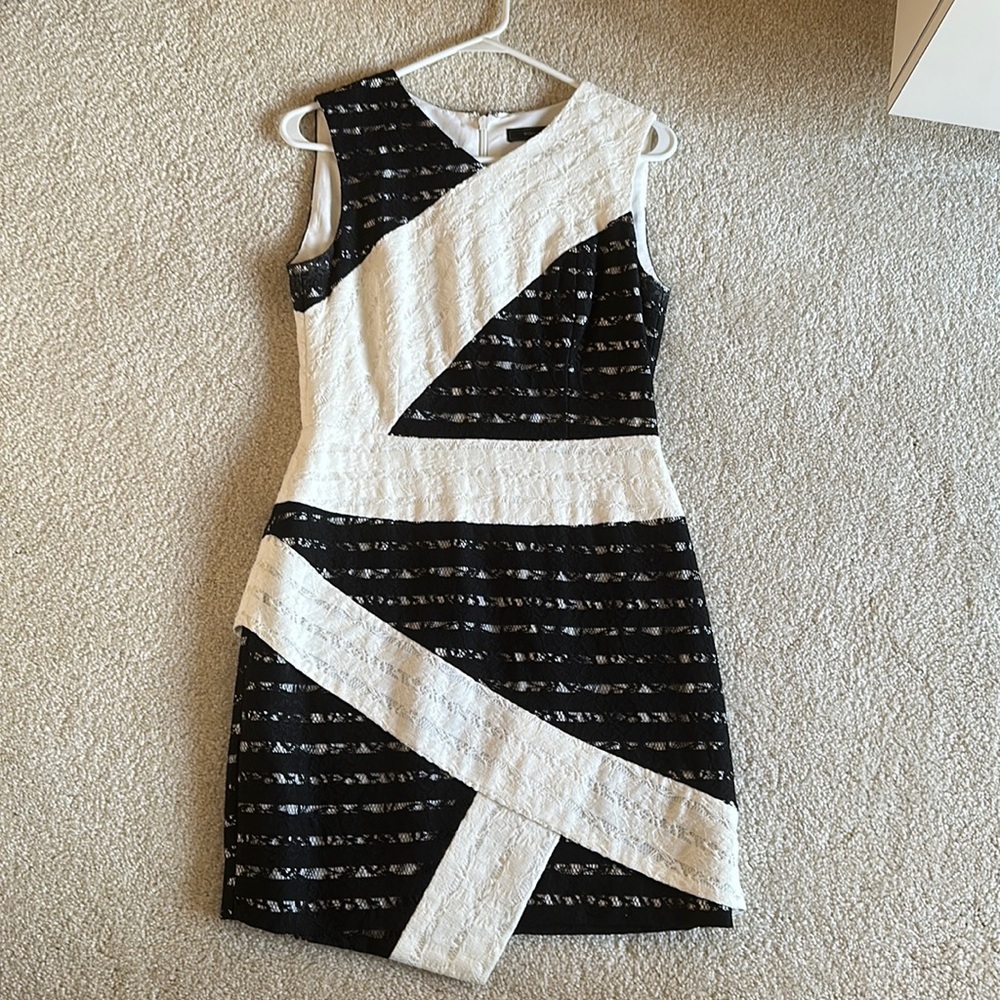 BCBG asymmetrical black & white dress